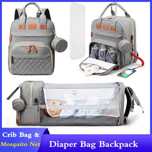 3 In 1 Diaper Bag Backpack Foldable Baby Bed Waterproof Travel Bag